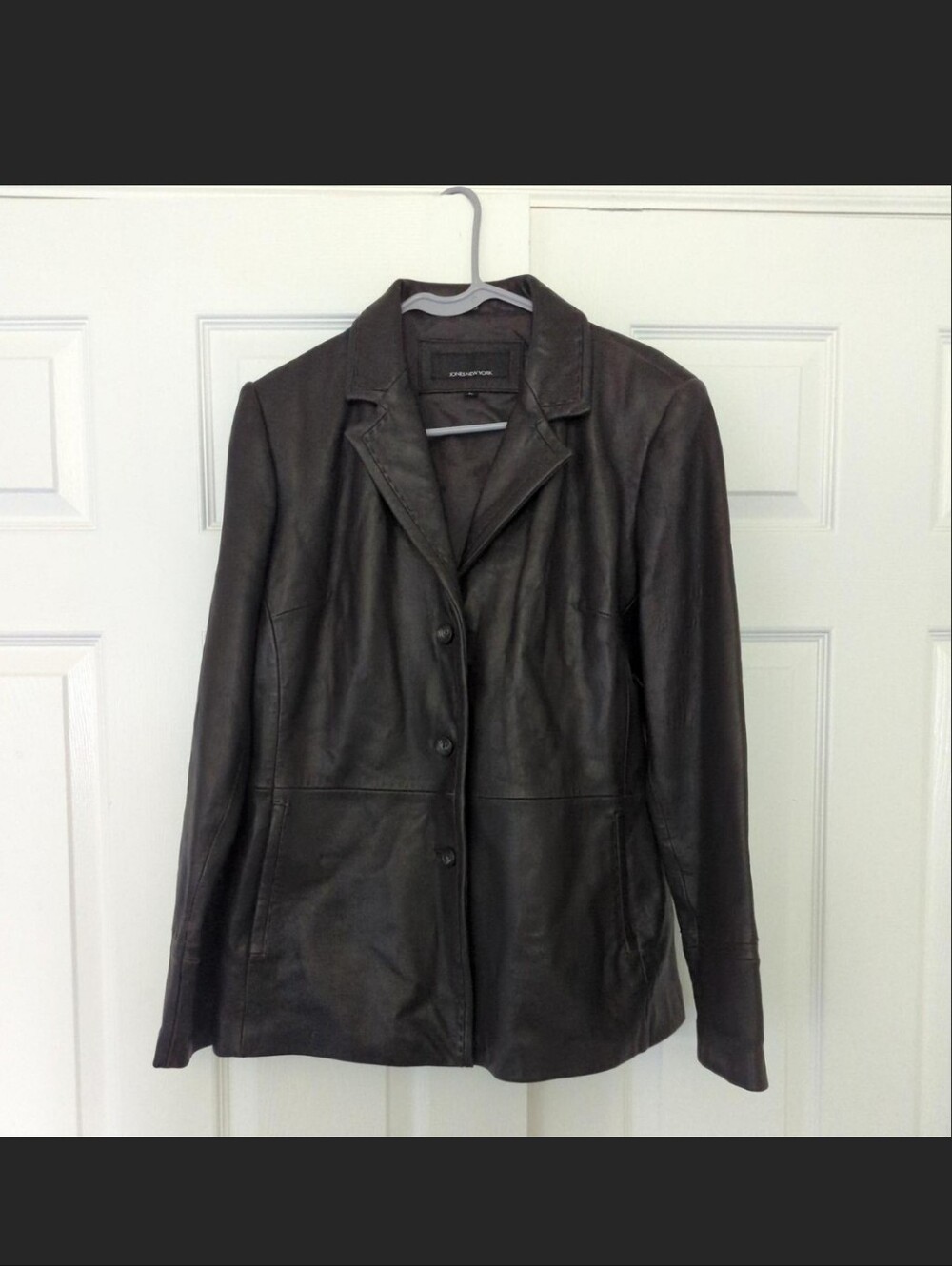 Jones New York Dark Brown Leather Blazer Jacket